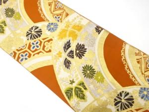 アンティーク　山並に桐・菊・古典柄織り出し袋帯（着用可）